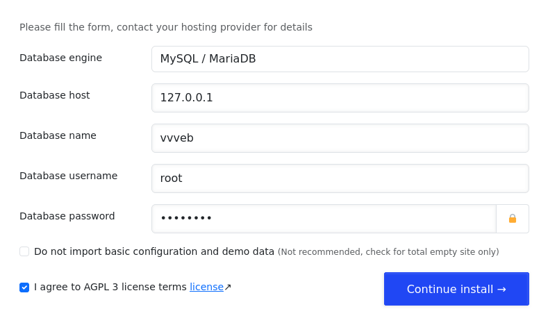 Vvveb Install Screen Database