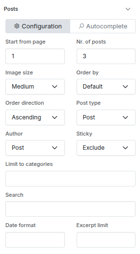 Component posts settings