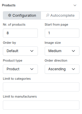 Component products settings
